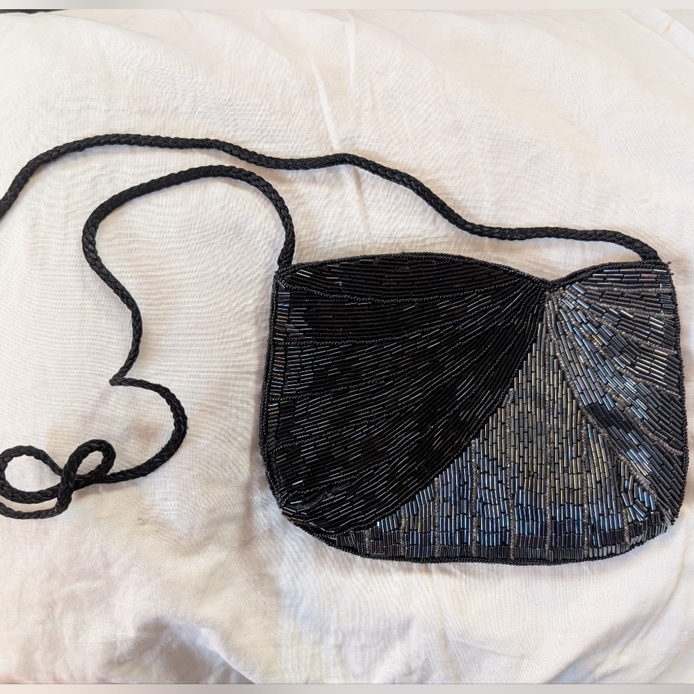Beaded Black and Silver Evening Bag